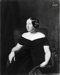 Bildnis einer Dame im schwarzem Seidenkleid auf einem roten Fauteuil sitzend by Ferdinand Georg Waldmuller