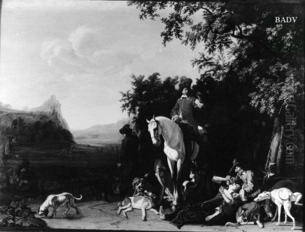 Landschaft mit Jagdgesellschaft auf der Rast - view 1