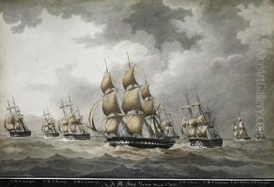 Seven Warships Proceding Under Sail by Nicholas Cammillieri