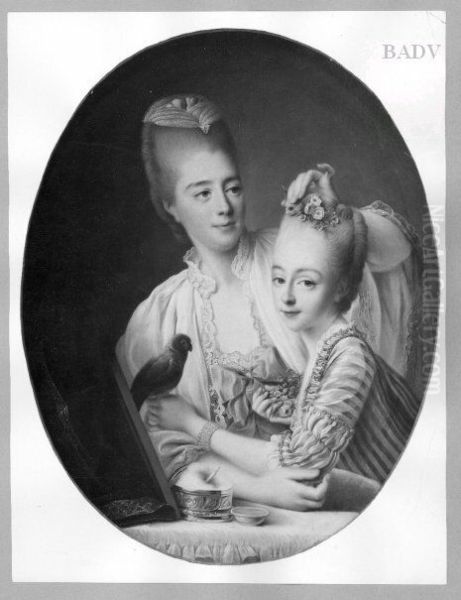 Lady with girl at a mirror - view 1