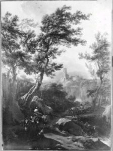 Landscape with donkey - men by Nicolaes Pieterszoon Berchem