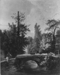 Landschaft mit Brucke und Staffage by Jean-Baptiste Huet