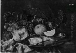 Stillleben mit Trauben, Austern und Weinglas by Abraham Van Beijeren