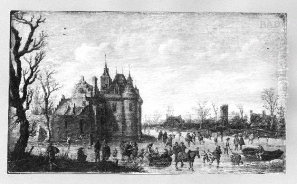 Winter - landscape skating people - view 1