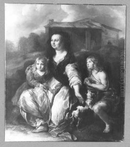 Witwe mit Tochter und bettelnder Knabe by Jan van Noordt