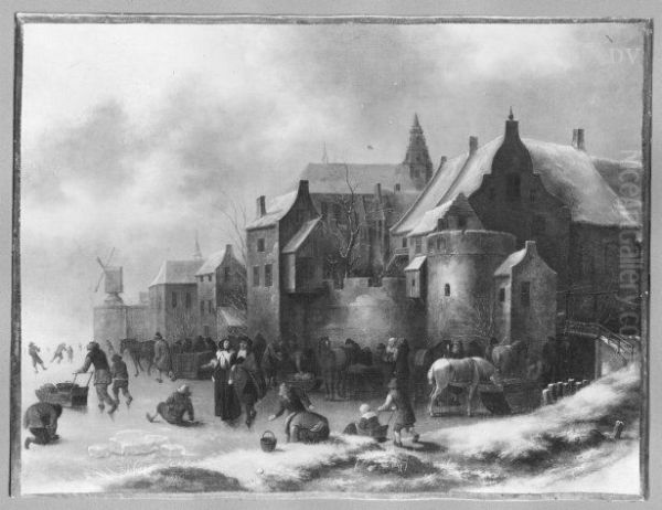 Eislauf vor dem Mauern einer Stadt - view 1