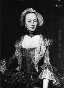 Bildnis einer Dame mit Hut im blauem Seidenkostum