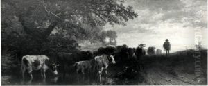 landscape with cows by Friedrich Voltz