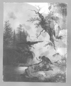 Zwei Adler bei einem verwundetem Hirsch by Friedrich Gauermann