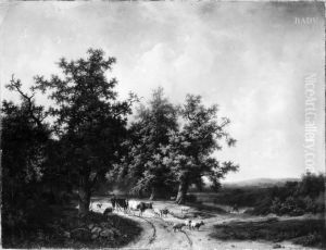 Strasse mit Eichen und Viehtreiber