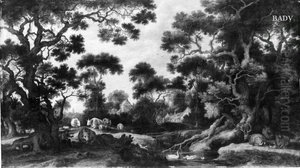 Baumlandschaft mit Vieh und Wild