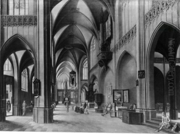 Inneres einer gotischen Kirche mit Staffage - view 1