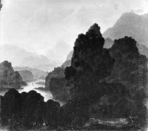 Gebirgslandschaft mit Fluss, Rheintal ? Gebirgslandschaft mit Fluss, Rheintal ?