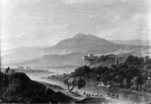 Flusslandschaft mit Bergen im Hintergrund by Herman Saftleven