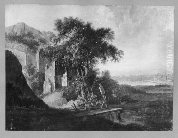 Italienische Landschaft mit Ruine im Vordergrund - view 1
