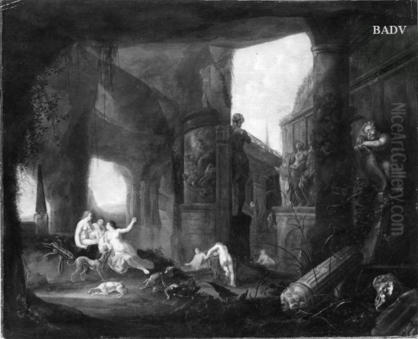 Badende Frauen in Ruinenlandschaft - view 1