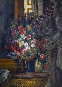 Vase of flowers at the consoleFrancais:Vase de fleurs a la consoleItaliano:Vaso di fiori alla consolle by Eugene Delacroix