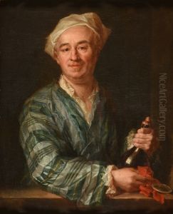 Portrait d'homme tenant une bouteille