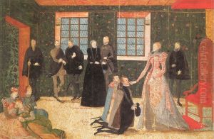 Queen Elizabeth I of England receives Dutch ambassadors painting by atttruburied to Peter Paul Rubens by Levina Teerlinc
