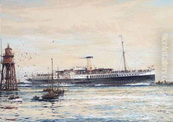 The paddle steamer Crested Eagle running down the Thames Estuary, her deck crowded with passengers - view 1