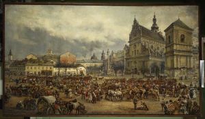 Targ przed Wielkanoca na placu Bernardynskim we Lwowie w roku 1895