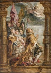 The secular hierarchy in adoration by (studio of) Rubens, Peter Paul