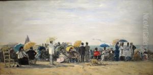 Beach at Trouville by Eugene Louis Boudin