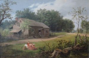 Cabin with Children Playing by Thomas Birch