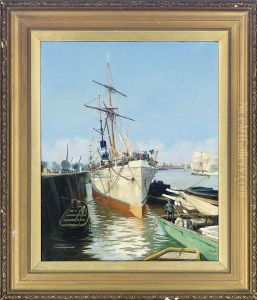 Boats In A Harbour by Jacques Marie Omer Camoreyt