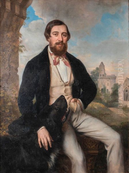 Portrait of Alfred Walsh and his dog - view 1
