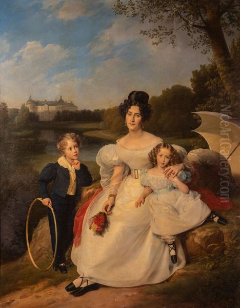Portrait of Sophie Legrand, comtesse Walsh de Serrant, and her children - view 1