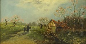 Spring landscape with mill and figures Spring landscape with mill and figures