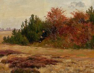 Landscape with a man at the roadside. Landscape with a man at the roadside.