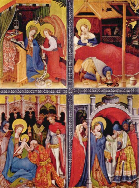 Passionsaltar (Wildungen-Altar), linker Flugel: Maria Verkundigung, Christis Geburt, Anbetung der Drei Heiligen Konige, Prasentation Christi im Tempel - view 1