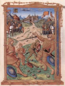 Recueil sommaire des croniques francoyses des Jean Froissart, Szene: Zweikampf Rolands mit Fernagu by Guillaume Cretin