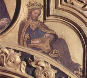 Anbetung der Heiligen Drei Konige, mittleres Giebelfeld, linke Szene: Prophet David by Gentile Da Fabriano