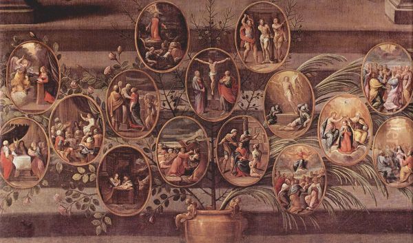 Rosenkranzmadonna, Detail: Medaillons mit Darstellung zu Szenen aus dem Leben Jesu und der Passion - view 1