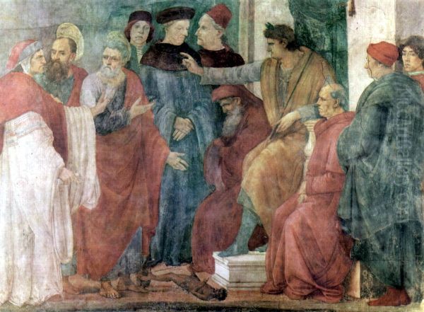 Freskenzyklus der Brancacci-Kapelle in Santa Maria del Carmine in Florenz, Szene: Hl.Petrusund Hl Paulus im Disput mit dem Magier Simon vor Nero - view 1