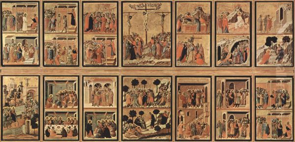 Maesta, Altarretabel des Sieneser Doms, Ruckseite, Hauptregister mit Szenen zu Christi Passion, Gesamtansicht - view 1