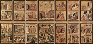 Maesta, Altarretabel des Sieneser Doms, Ruckseite, Hauptregister mit Szenen zu Christi Passion, Gesamtansicht by Duccio Di Buoninsegna