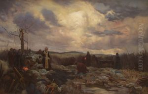M.M. Tuchkova en Borodino. Requiem por los Generales de A.A. Tuchkov. Oleo sobre lienzo. 120 x 190 cm.