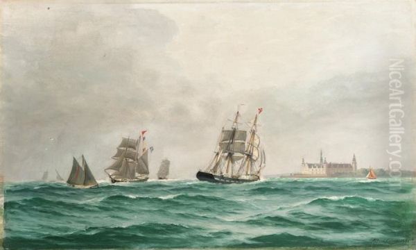 Danish ships sailing near Kronborg Castle. - view 1