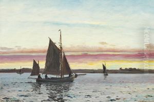 Fishing boats on the Roskilde fiord. by Benjamin Olsen