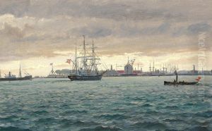 View of the port of Copenhagen. by Benjamin Olsen