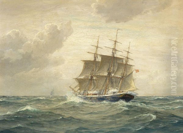 Ship with three masts at sea. - view 1