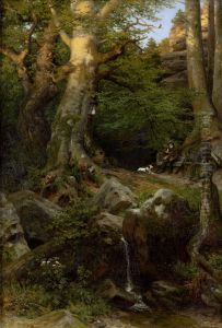 Partie im Elbsandsteingebirge (Abendruhe im Walde) by Carl Muller