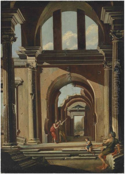 Architectural capriccio with figures beneath an arch - view 1