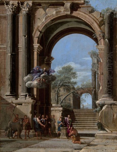 Saint Peter Baptizing Cornelius the centurion and the Arch of Titus by Niccolo Codazzi