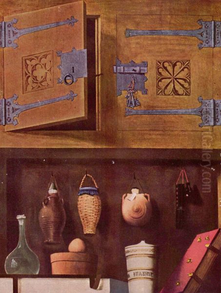 Stilleben mit Schrank fur Flaschen und Bucher - view 1