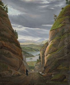 Wanderer in der Schlucht von Krokkleiva auf dem Weg nach Christiania